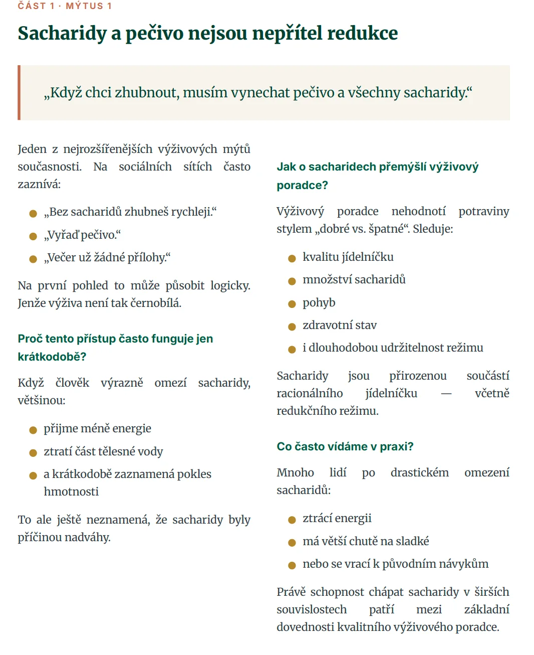 Ukázka kapitoly o sacharidech a pečivu z e-booku 8 výživových mýtů
